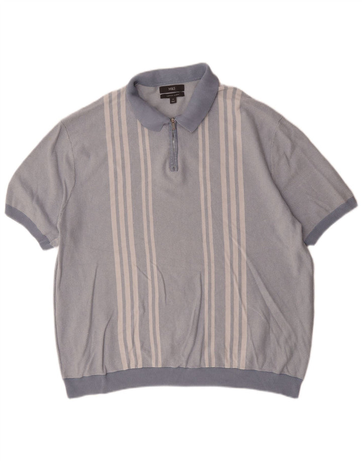 Marks & Spencer herre poloshirt 2XL blå stribet bomuld
