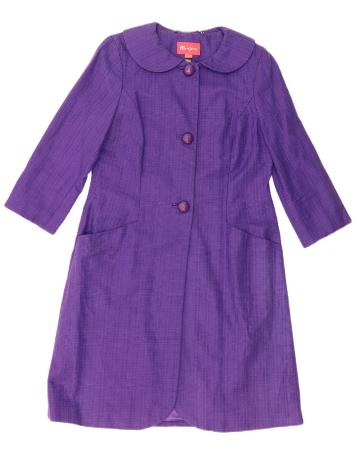 Monsoon Dame Overfrakke UK 12 Medium Lilla Bomuld
