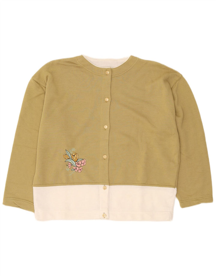 Vintage oversized cardigan sweater til kvinder UK 14 Medium Khaki Colourblock