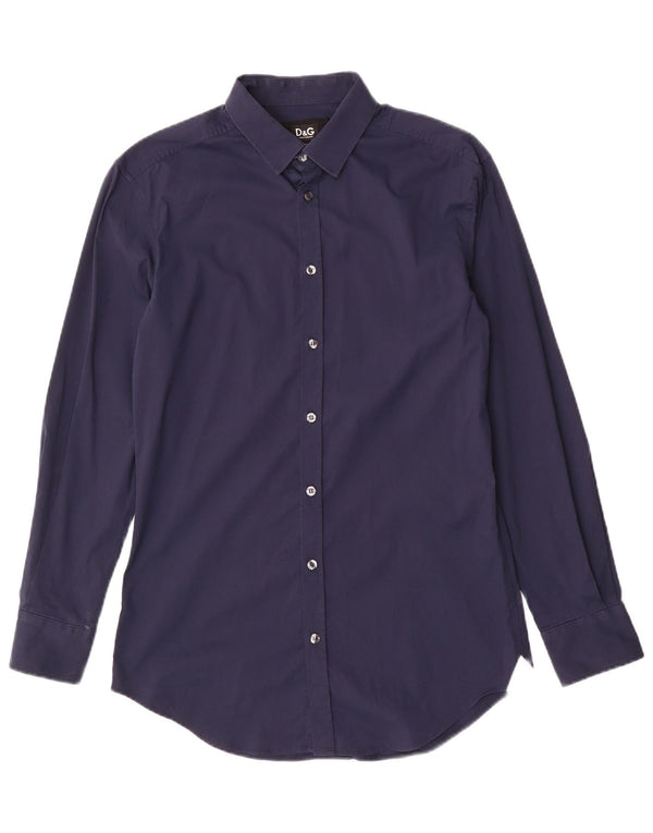Dolce & Gabbana Herre Slim Shirt IT 48 Medium Navyblå Bomuld