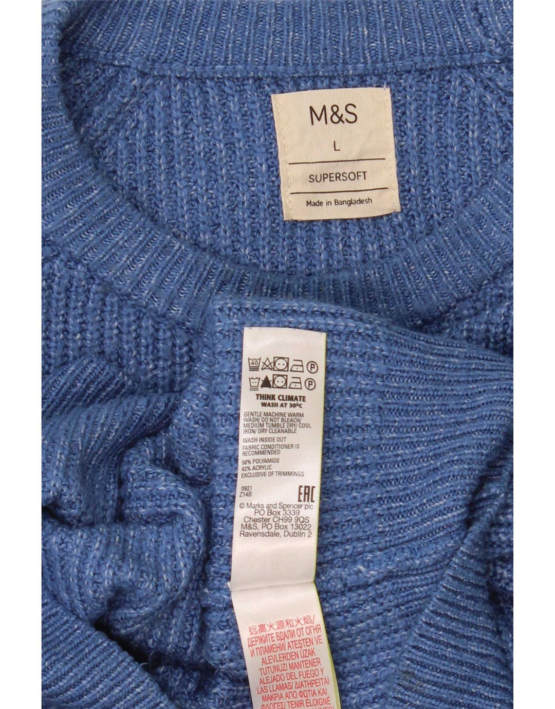Marks & Spencer Herre sweater med rund hals, stor blå flækket polyamid