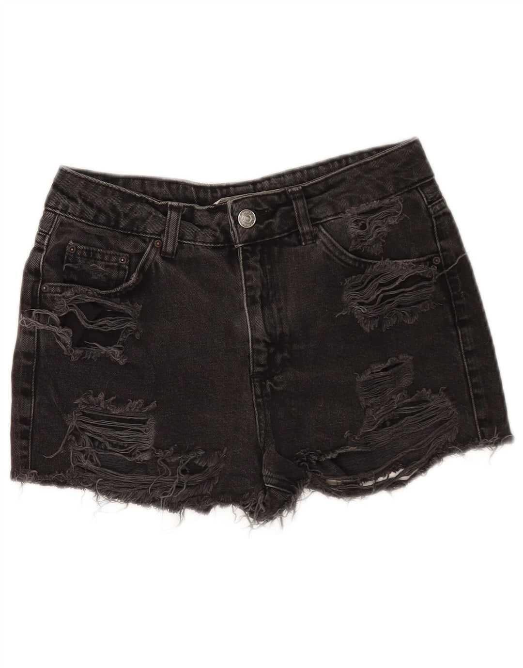 Topshop Dame Distressed Denim Shorts W26 Small Black Bomuld