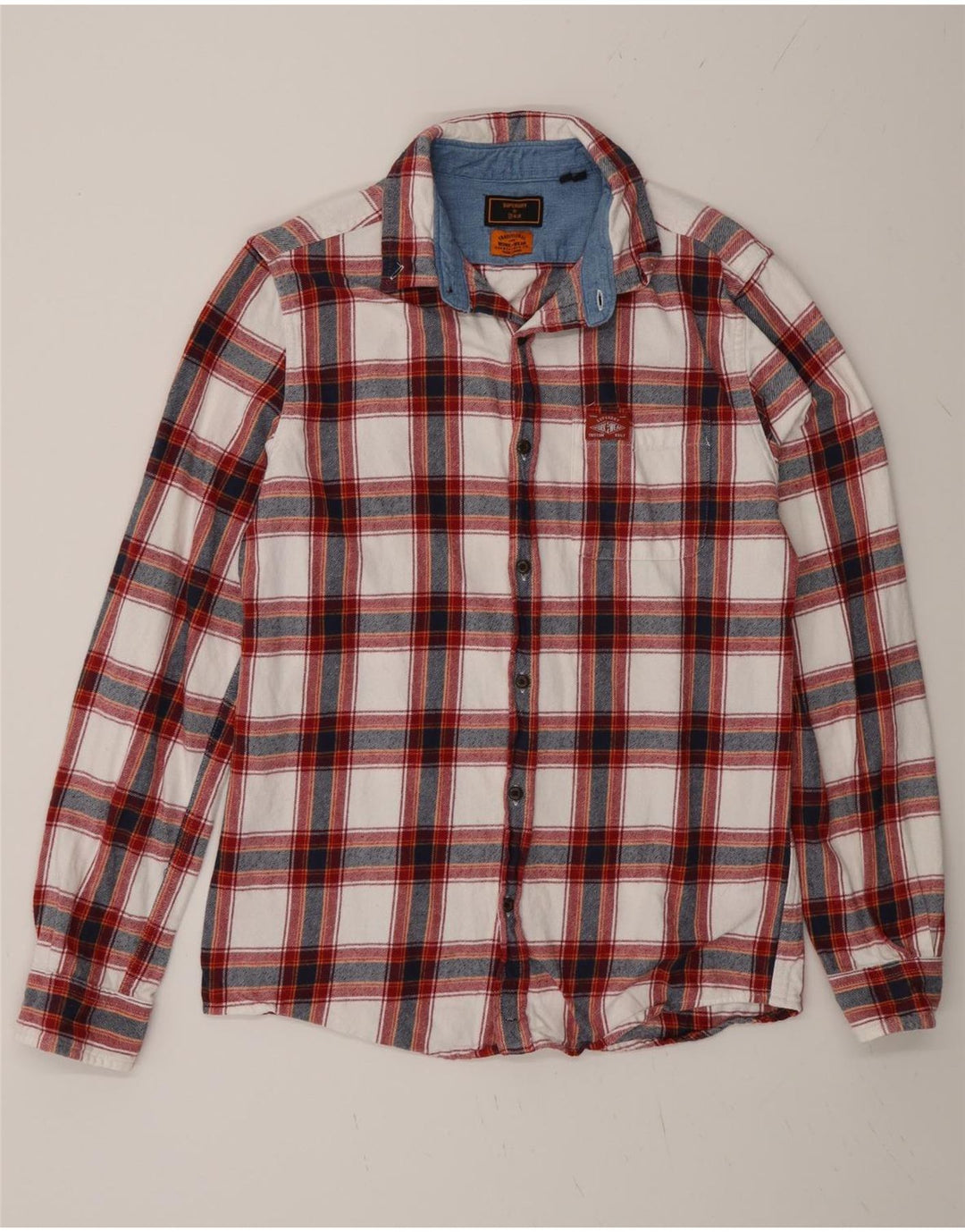 Superdry Herre Worker Wear Regular Fit Flanelskjorte Medium Rød Plaid Bomuld