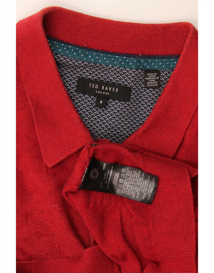 Ted Baker Herre Polo Neck Jumper Sweater Størrelse 4 Stor Rød Geometrisk Bomuld