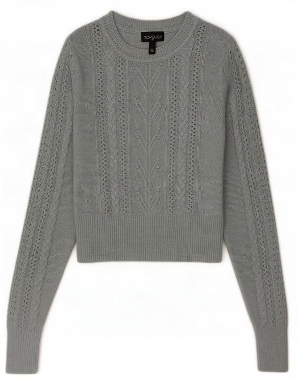 Topshop Dame Crop Boat Neck Jumper Sweater UK 6 XS Blå Akryl
