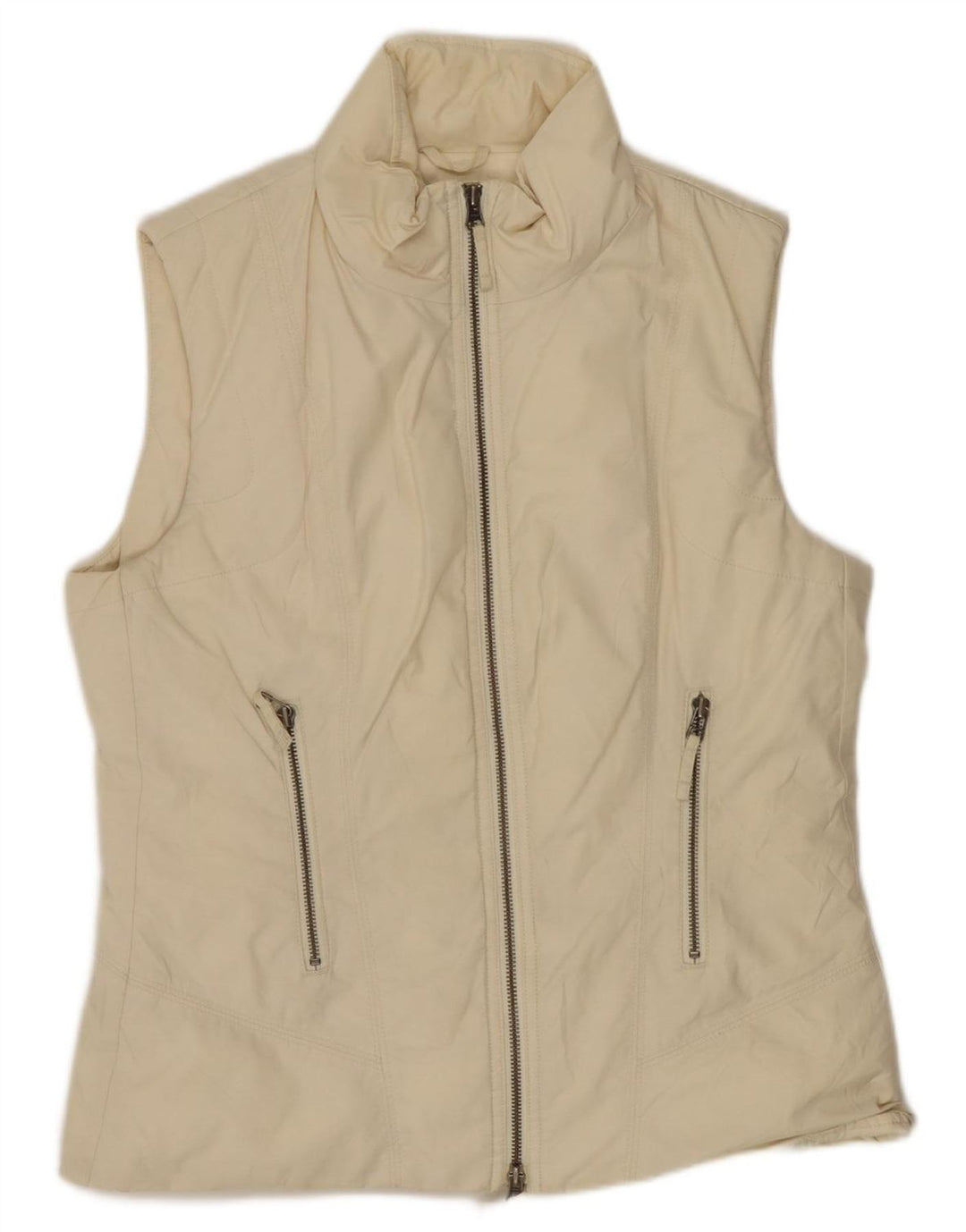 Benetton Womens Polstret Gilet UK 14 Medium Off White Bomuld