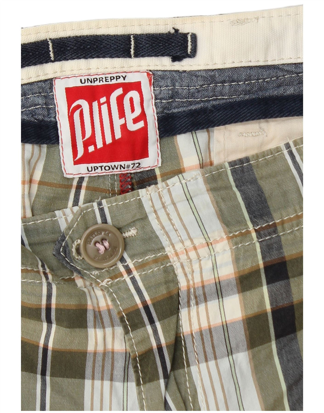 Playlife Herre Chino Shorts W36 Large Khaki Plaid
