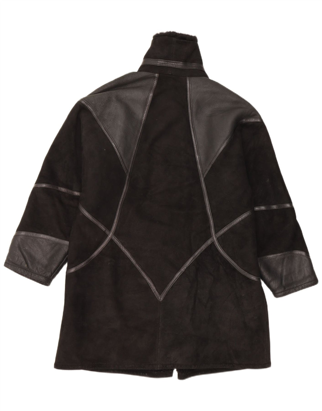 Vintage Dame Shearling Coat IT 44 Medium Black Patchwork Shearling