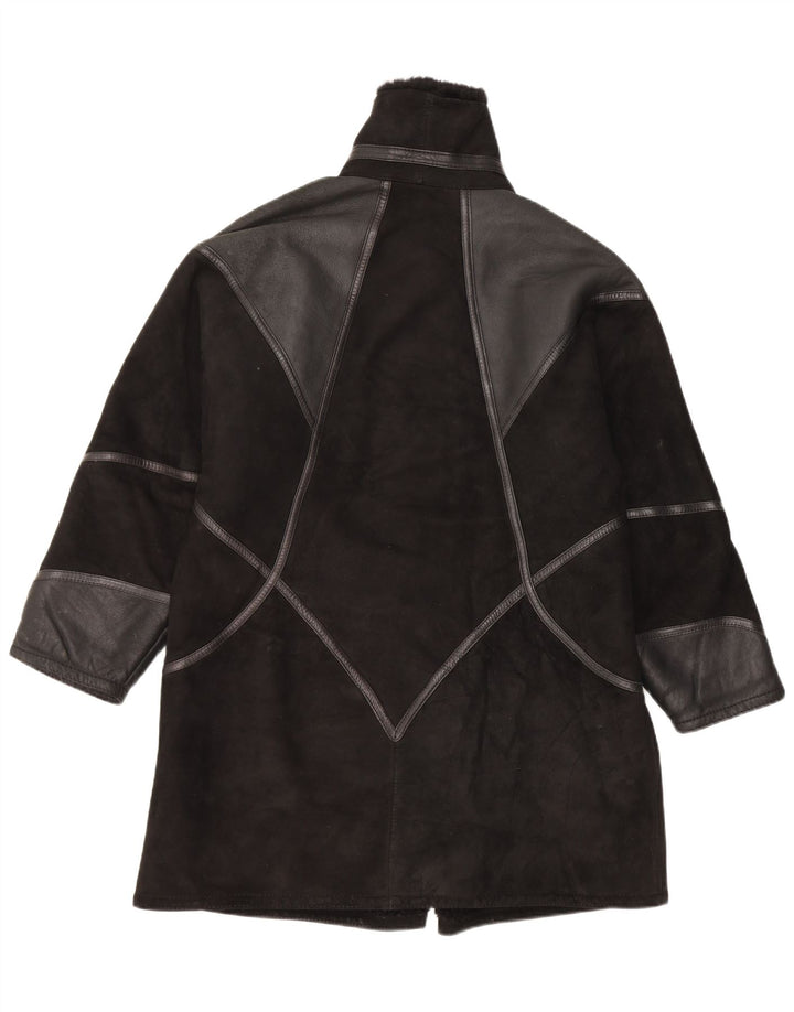 Vintage Dame Shearling Coat IT 44 Medium Black Patchwork Shearling