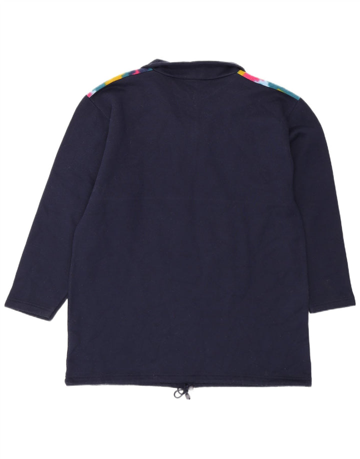 Vintage Herre Zip Neck Pullover Træningsdragt Top Stor Marineblå Geometrisk
