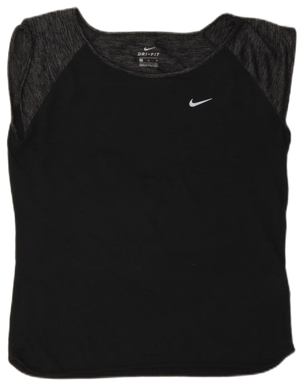 Nike Dame Dri Fit T-Shirt Top UK 14 Medium Navy Blue Colourblock Uld