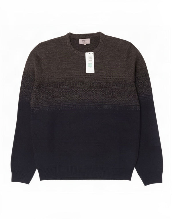 Marks & Spencer Herre sweater med rund hals XL Grå Colourblock Akryl