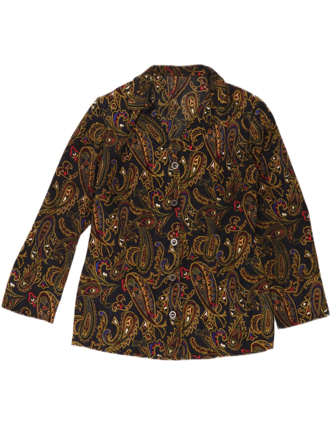 Vintage dame 5-knaps blazerjakke UK 12 Medium Navy Blue Paisley