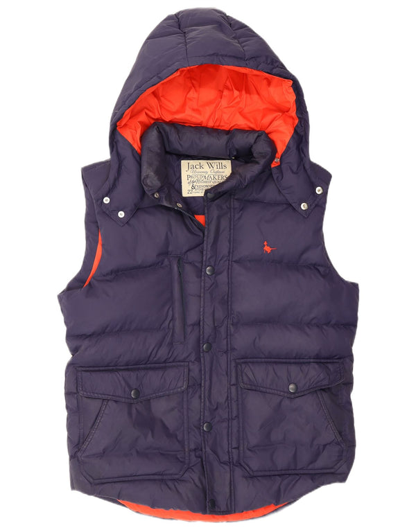 Jack Wills Herre Hooded Padded Gilet UK 38 Medium Navy Blue Polyester