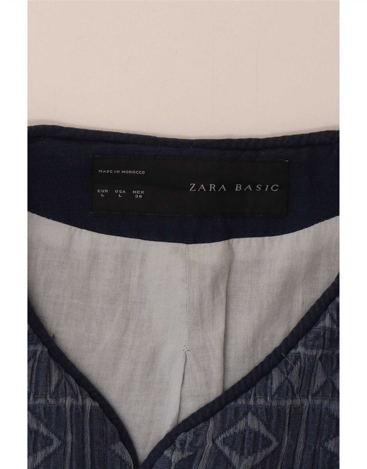 Zara Womens Open Overcoat UK 16 Large Navy Blue Geometric Cotton