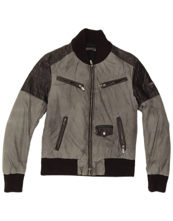 Vintage Slim Bomberjakke til mænd EU 50 Large Grå Colourblock Nylon