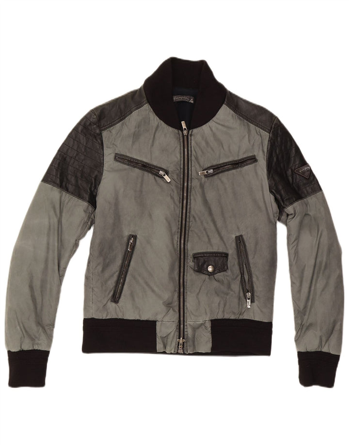 Vintage Slim Bomberjakke til mænd EU 50 Large Grå Colourblock Nylon