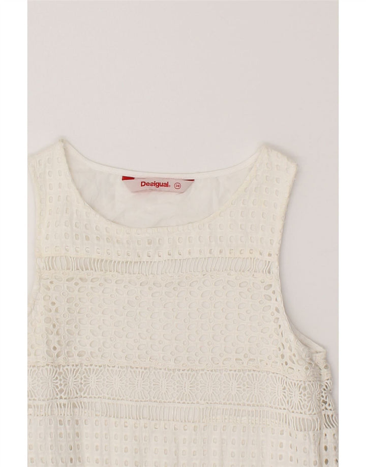 DESIGUAL Womens Sleeveless Sheath Dress EU 36 Small White Cotton Vintage Desigual and Second-Hand Desigual from Messina Hembry 