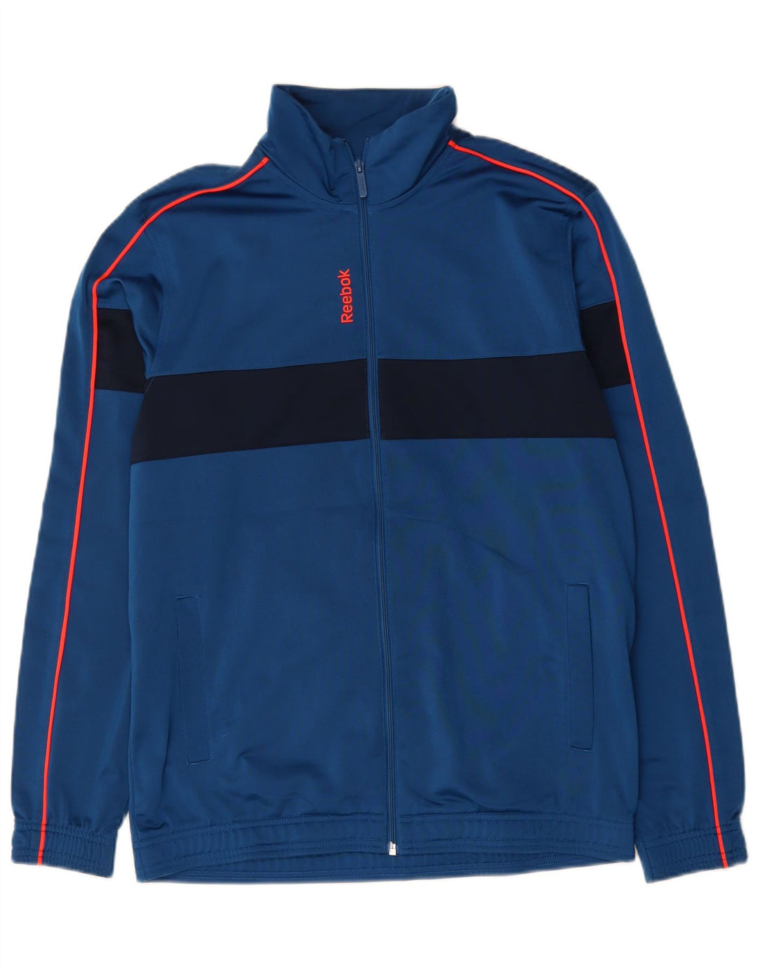 REEBOK Mens Tracksuit Top Jacket Large Blue Colourblock Polyester