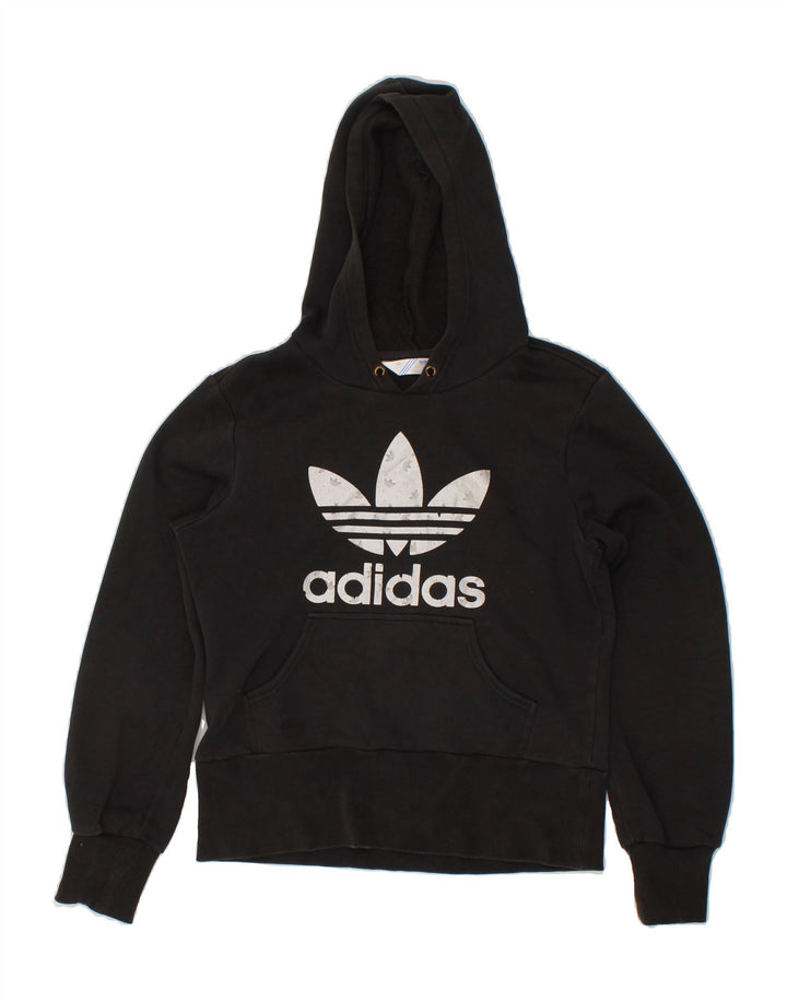 ADIDAS Womens Graphic Hoodie Jumper EU 38 Medium Black Cotton Vintage Adidas and Second-Hand Adidas from Messina Hembry 