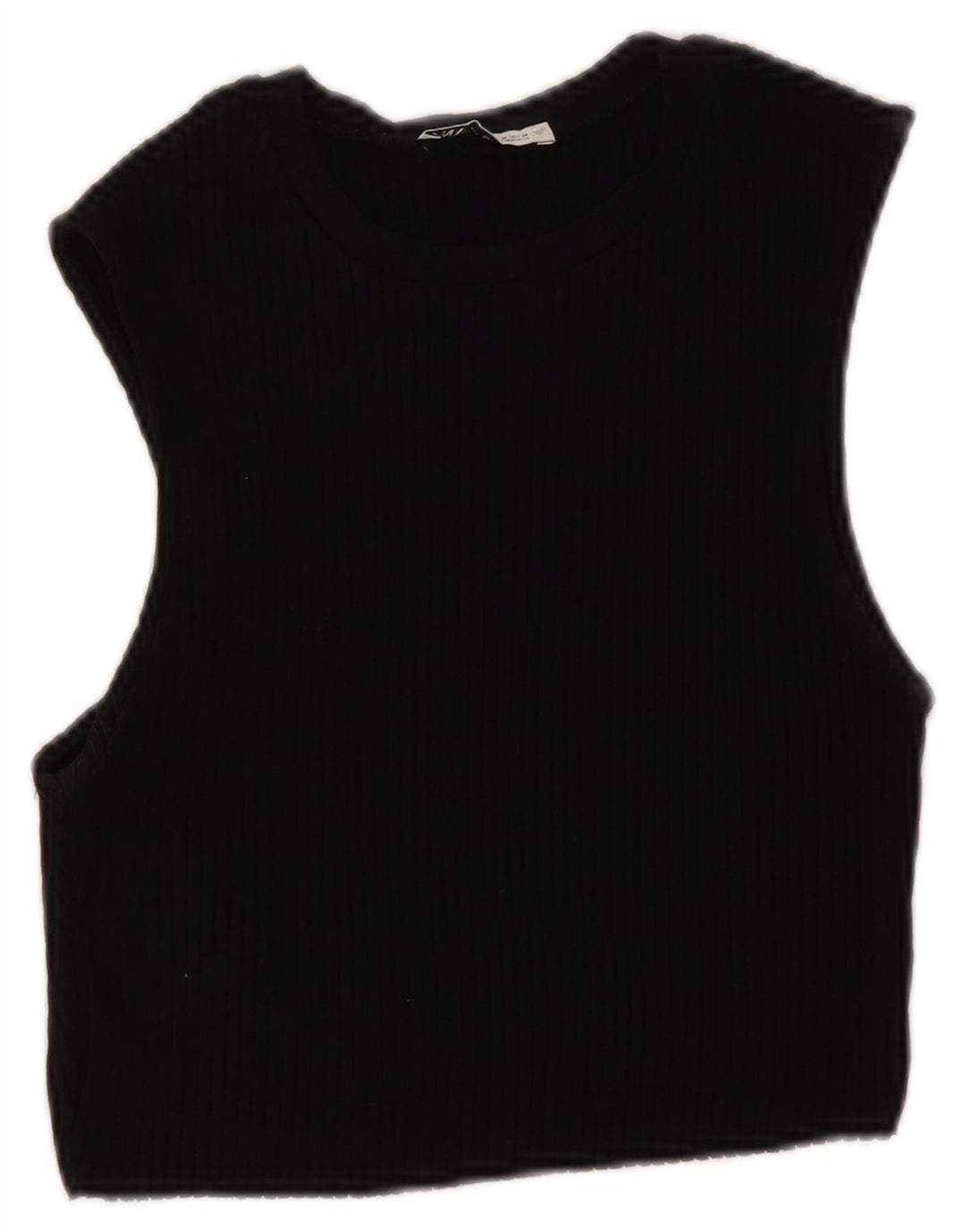 Zara Womens Sleeveless Crop Top UK 12 Medium Black Bomuld