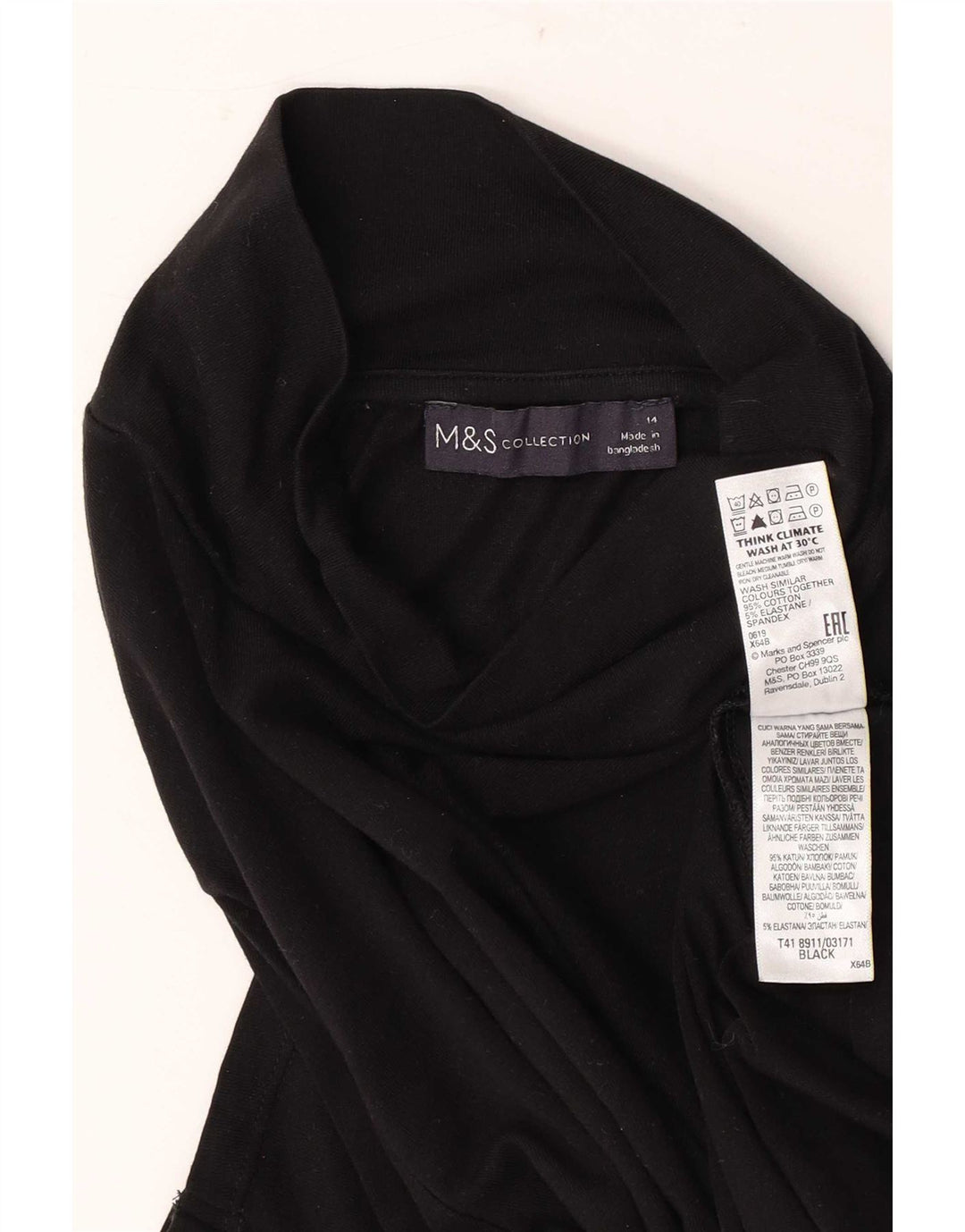 Marks & Spencer Dametop Langærmet UK 14 Medium Sort Bomuld