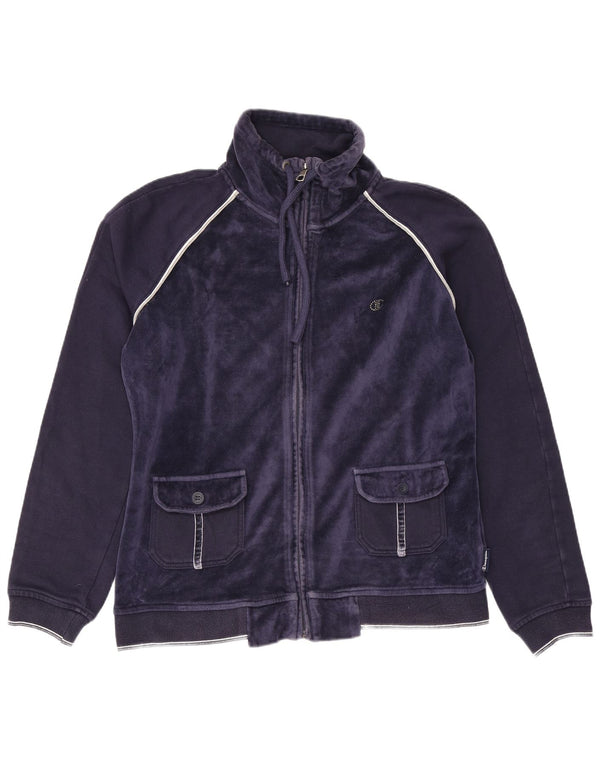 Champion Womens Velvet Tracksuit Top Jacket UK 16 Large Navy Blue Cotton