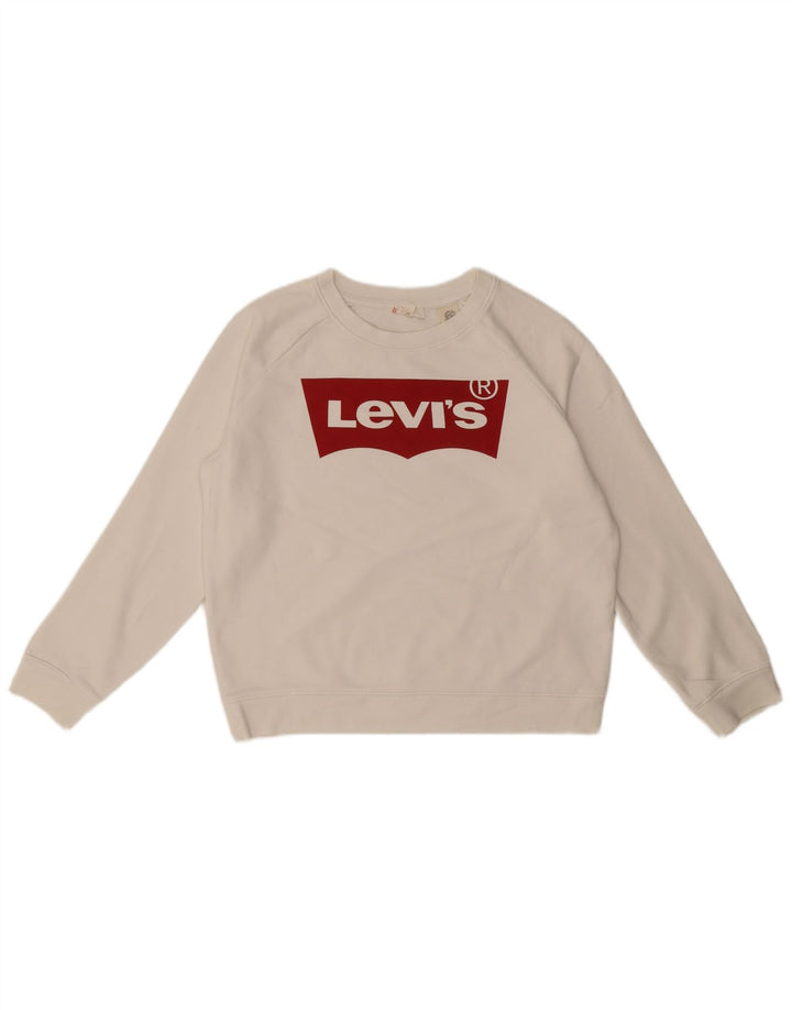 Levi's Dame grafisk oversize sweatshirt trøje UK 6 XS hvid bomuld