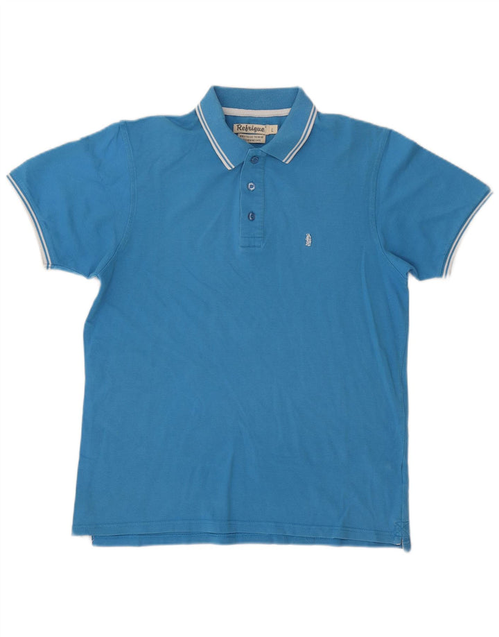 REFRIGUE Mens Polo Shirt Large Blue Cotton