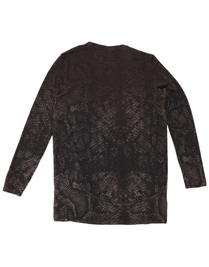 DESIGUAL Womens Open Cardigan Sweater UK 12 Medium Grey Animal Print