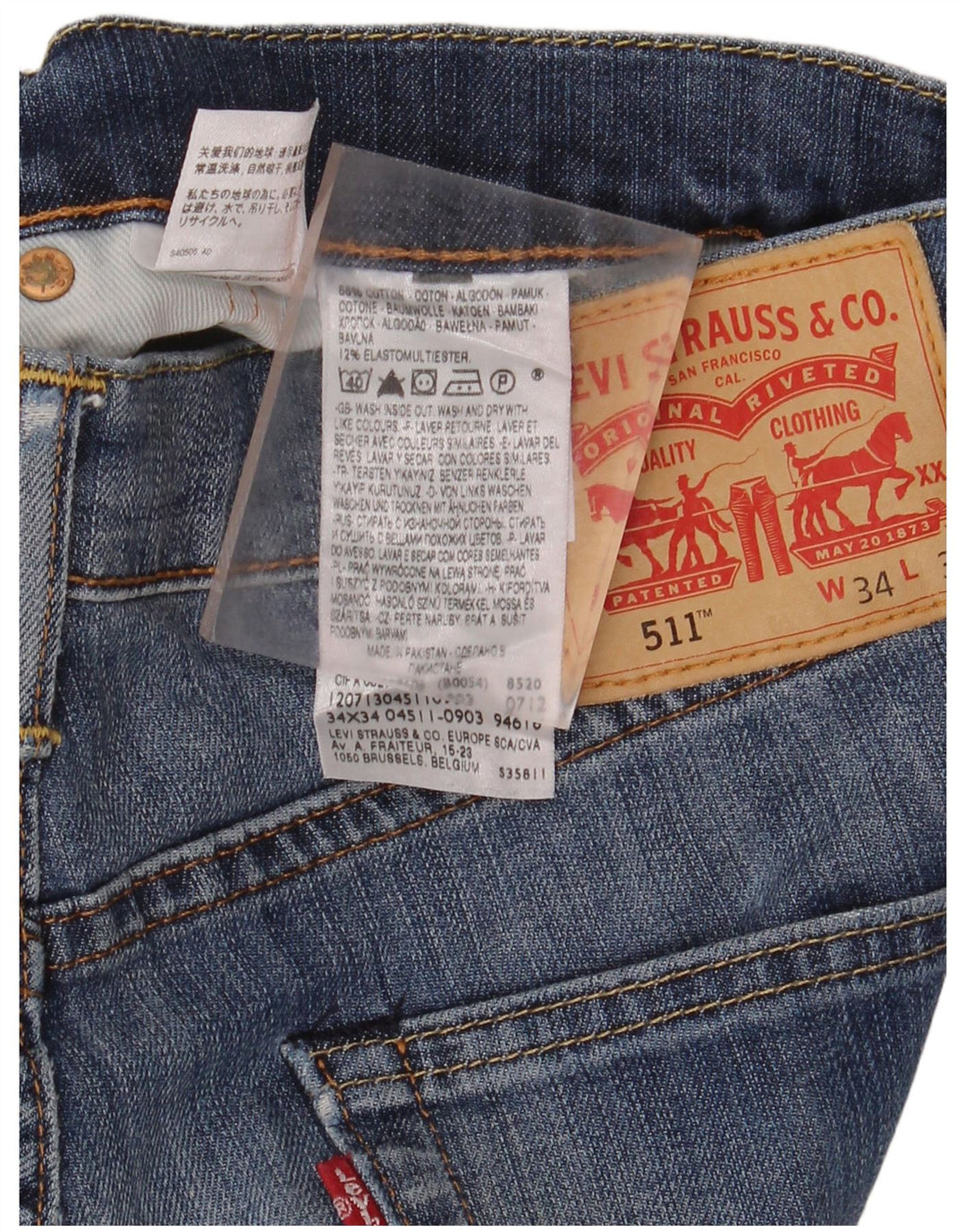 LEVI'S Herre 511 Slim Jeans W34 L34 Blå Bomuld