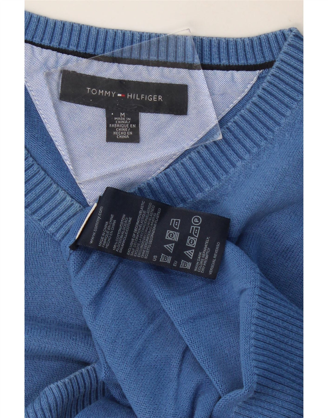 TOMMY HILFIGER Herre V-hals sweater mellemblå bomuld