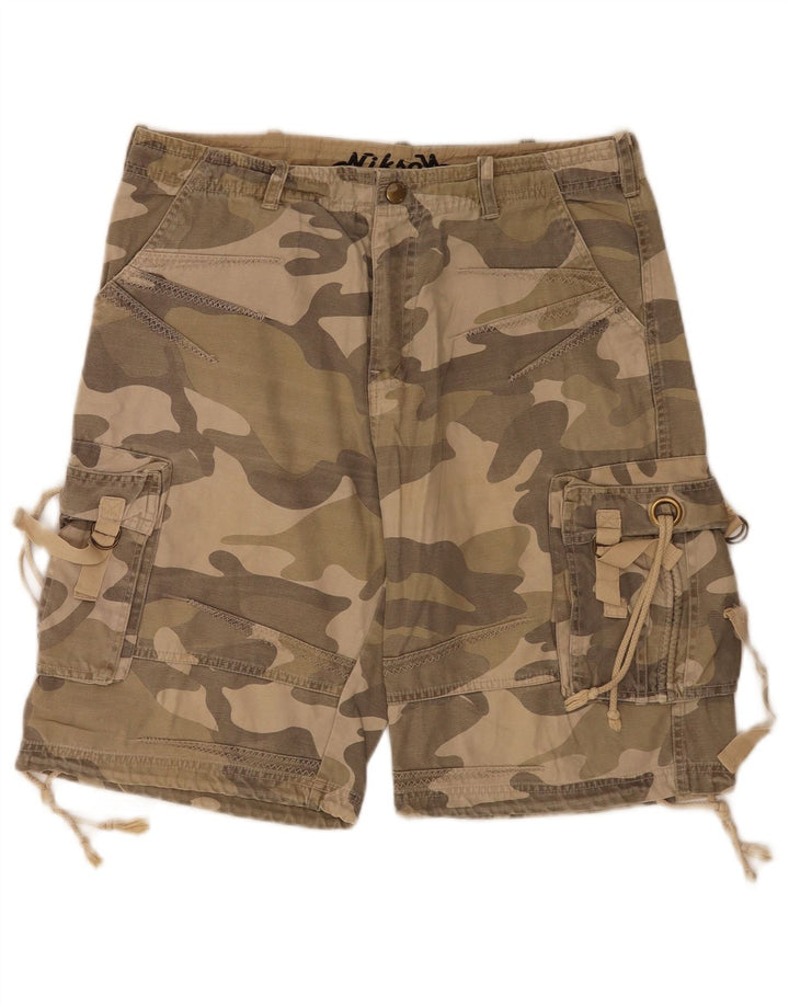 Vintage Herre Cargo Shorts IT 48 Medium W34 Grøn Camouflage Bomuld