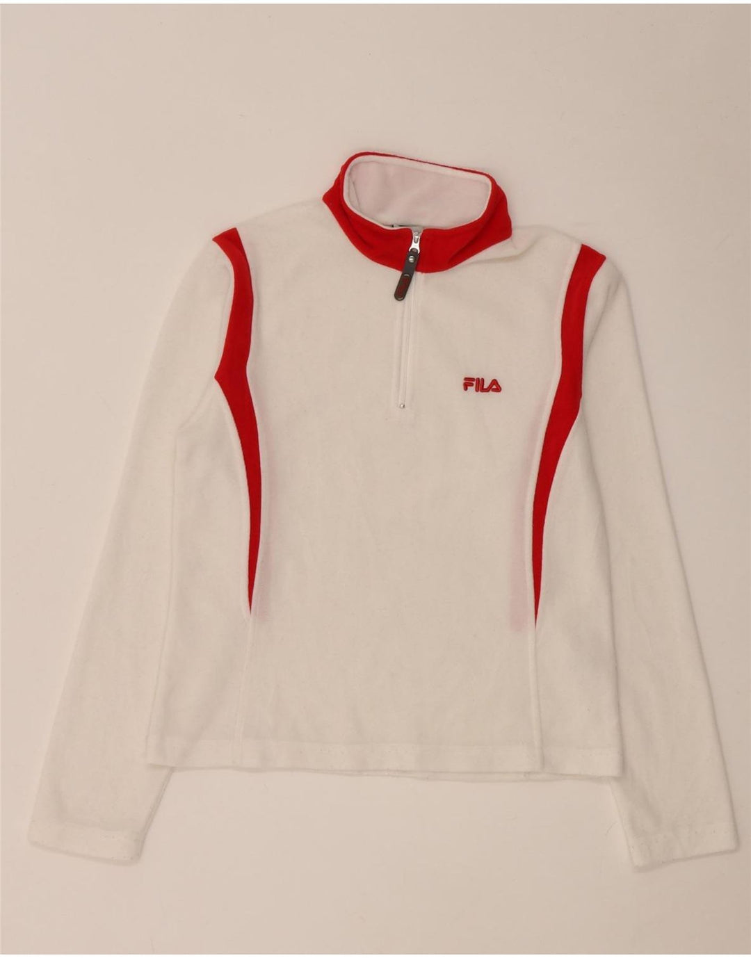 Fila Womens Zip Neck Top Langærmet UK 8 Small White Colourblock Polyester