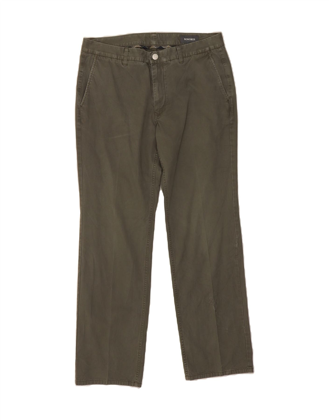 BONOBOS Mens Straight Chino Trousers W34 L32 Khaki Cotton Vintage BONOBOS and Second-Hand BONOBOS from Messina Hembry 