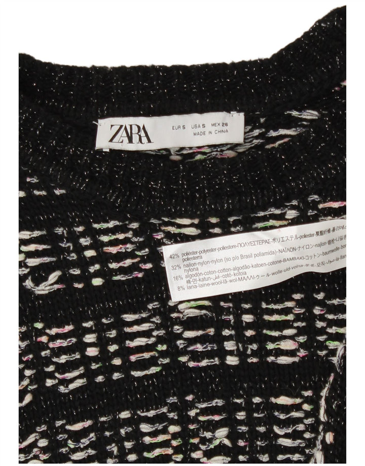 Zara 3/4 ærmet trøjekjole til kvinder UK 10 Lille sort ternet polyester