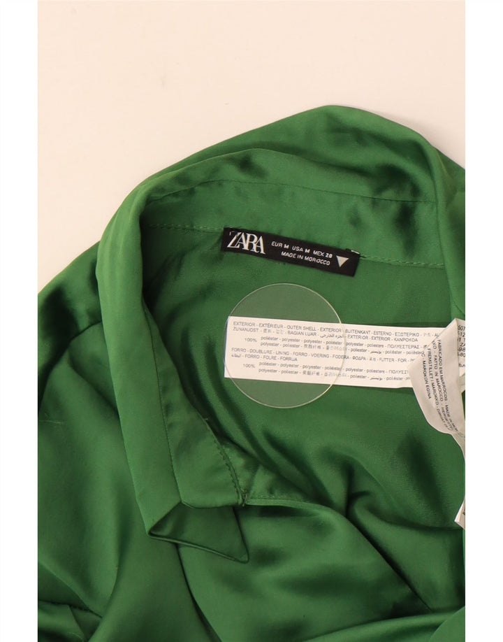 Zara Dame Langærmet Skjortekjole UK 12 Medium Green Polyester