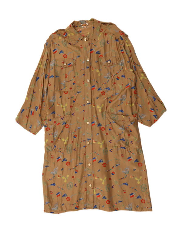 Vintage kvinders abstrakt mønster skjortekjole EU 44 XL Brun Geometrisk