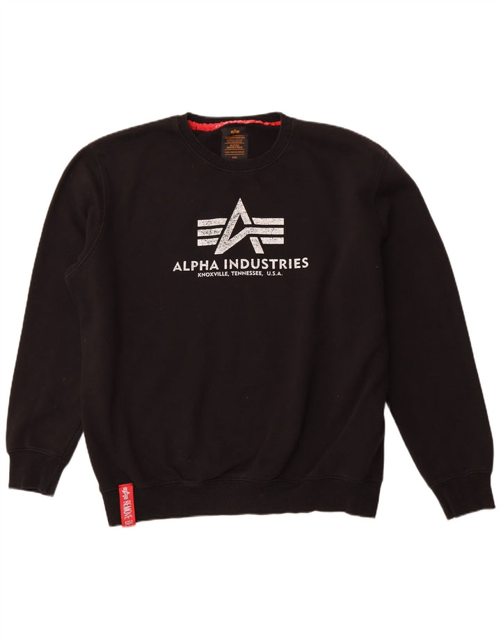 ALPHA INDUSTRIES Herre Grafisk Sweatshirt Jumper 2XL Sort Bomuld