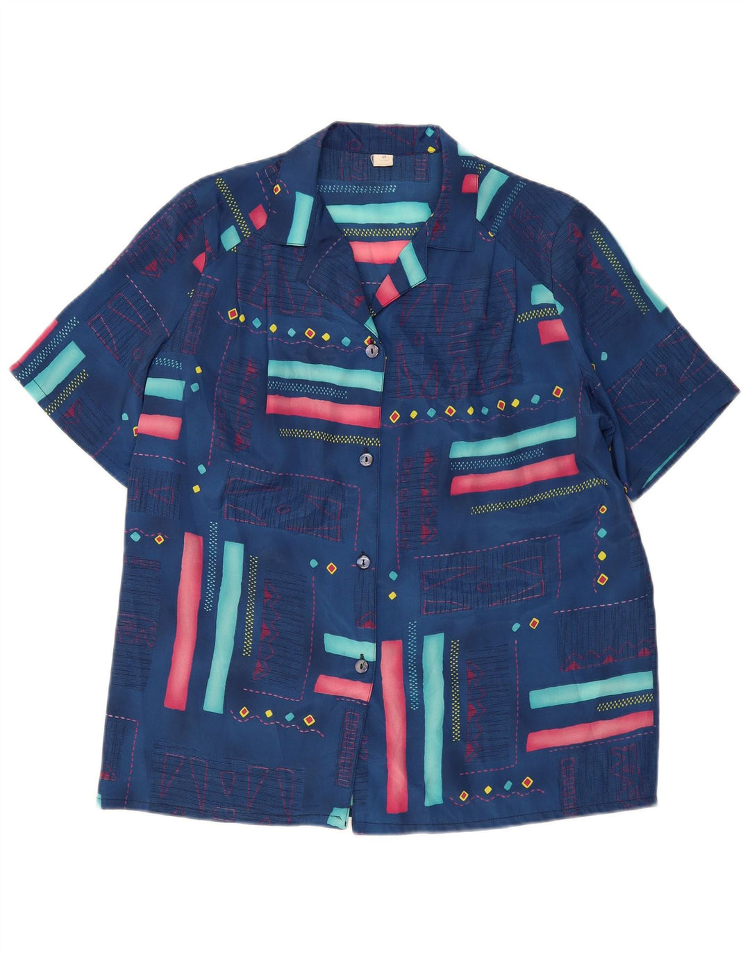 Vintage kortærmet skjorte til kvinder IT 54 2XL Marineblå Geometrisk
