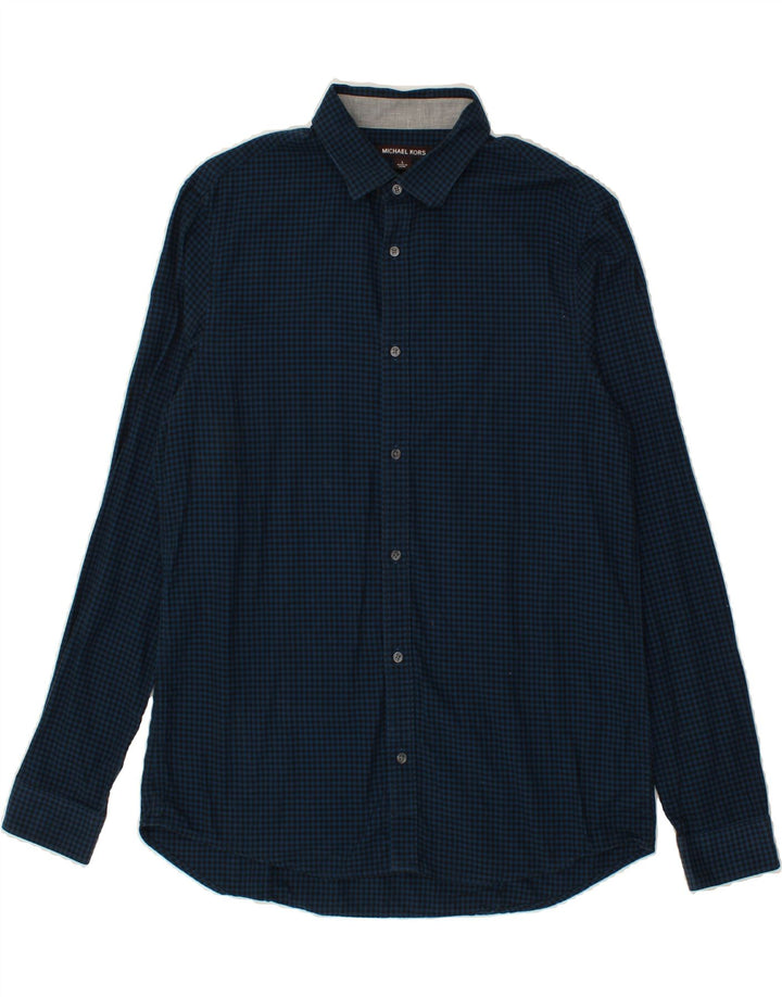 MICHAEL KORS Mens Slim Fit Shirt Large Navy Blue Check Cotton Vintage Michael Kors and Second-Hand Michael Kors from Messina Hembry 