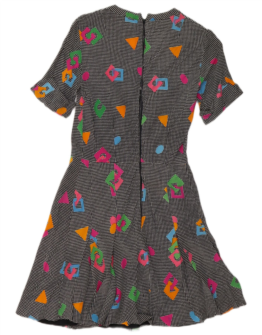 Vintage Dame A-Line Kjole UK 8 Lille Flerfarvet Geometrisk