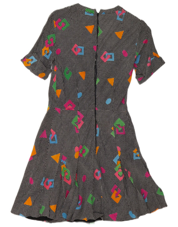 Vintage Dame A-Line Kjole UK 8 Lille Flerfarvet Geometrisk
