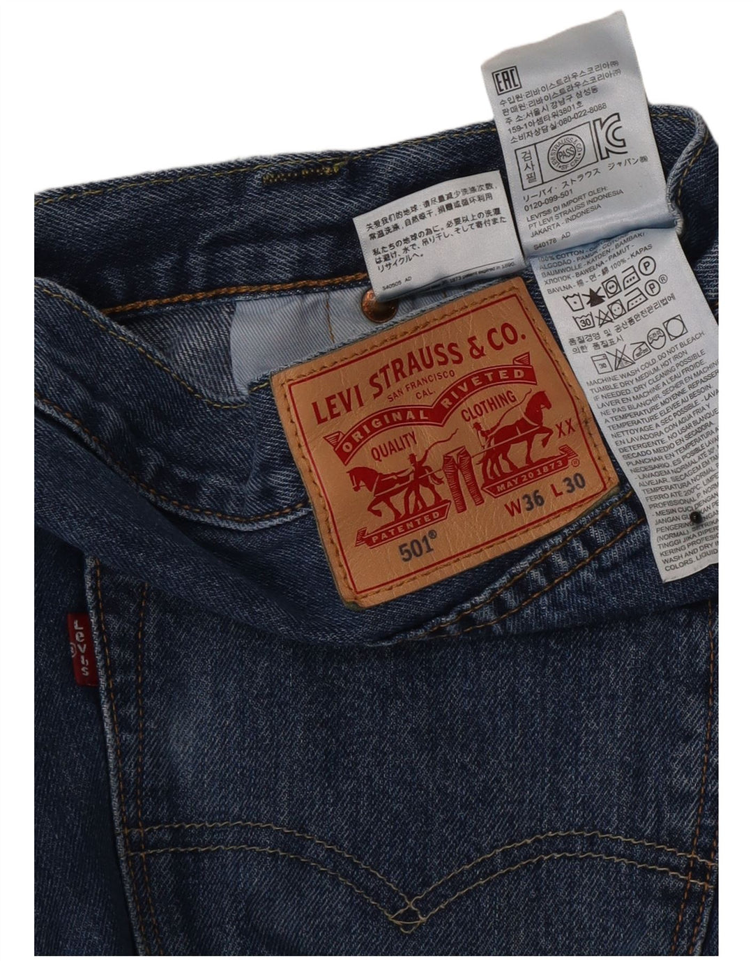 Levi's Herre 501 Regular Fit Straight Jeans W36 L30 Blå Bomuld