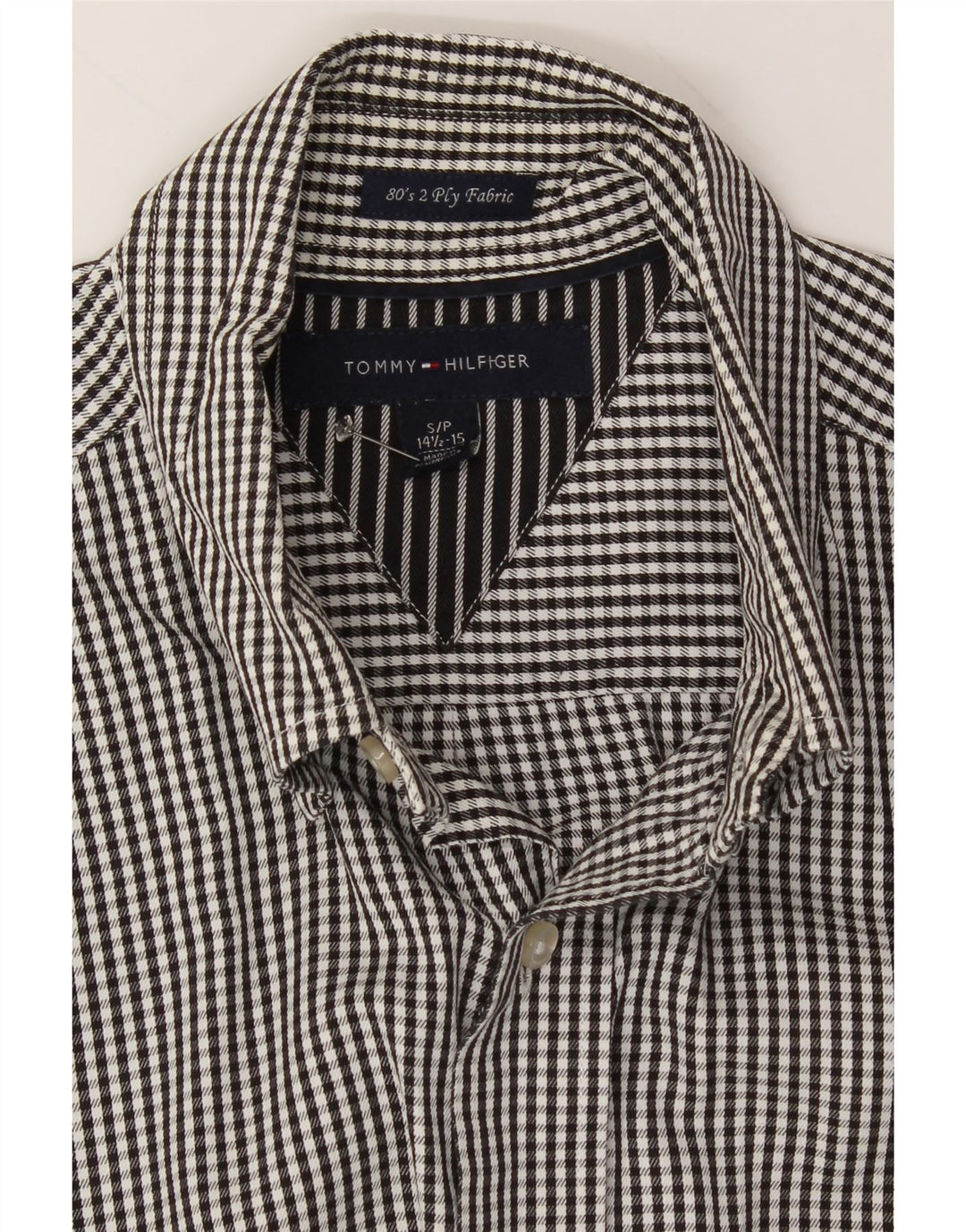TOMMY HILFIGER Mens Shirt Size 14 1/2 15 Small Black Houndstooth Cotton Vintage Tommy Hilfiger and Second-Hand Tommy Hilfiger from Messina Hembry 