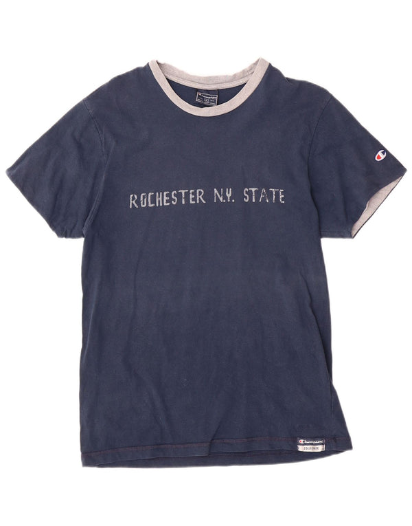 CHAMPION Herre NY Rochester Grafisk T-Shirt Top Medium Navyblå Bomuld