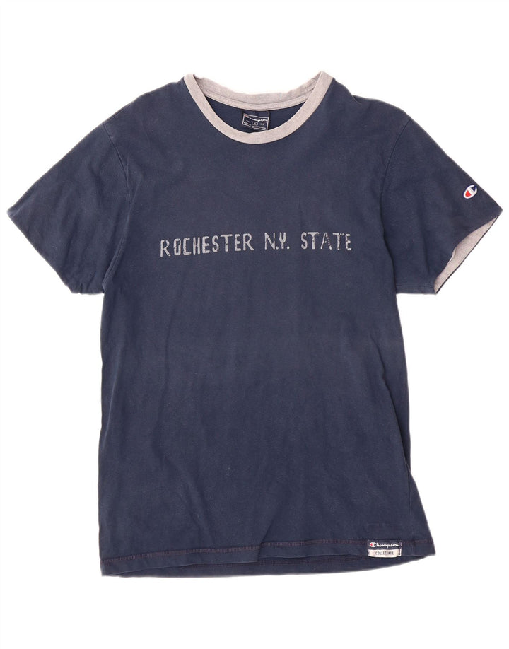 CHAMPION Herre NY Rochester Grafisk T-Shirt Top Medium Navyblå Bomuld