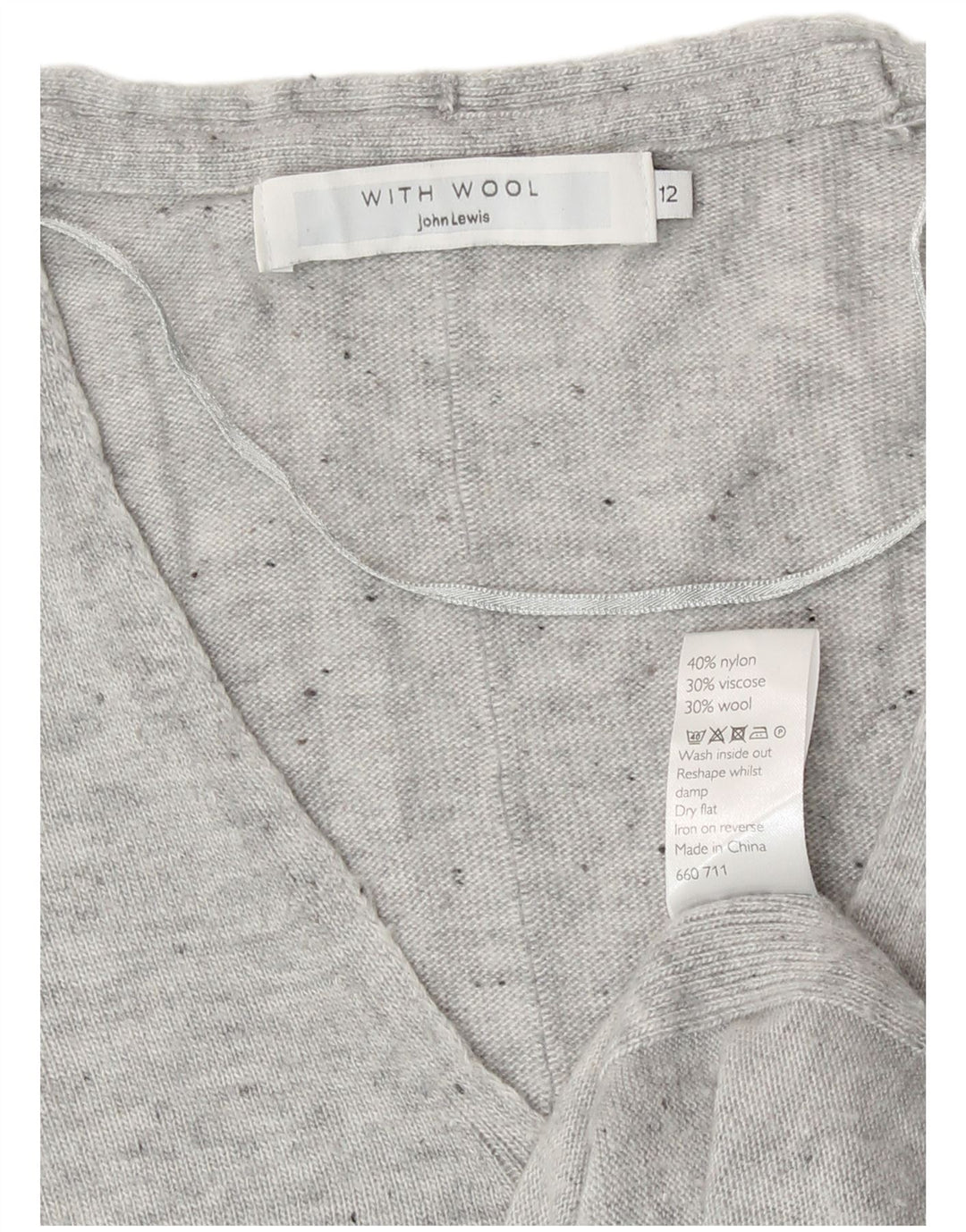 John Lewis Dame V-hals sweater UK 12 Medium Grey Flecked Nylon