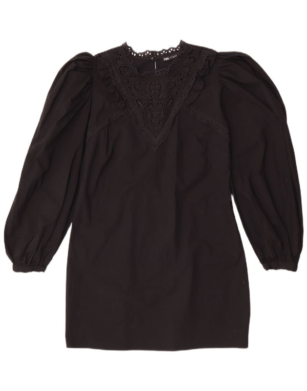 Zara Dame Langærmet Shift Dress UK 14 Large Black