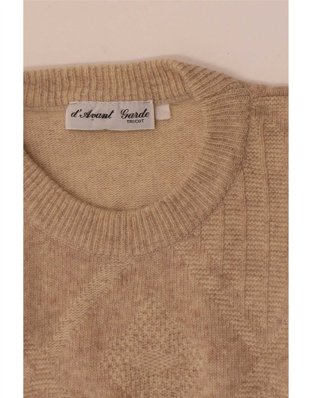 Avant Garde Herre Crew Neck Jumper Sweater Medium Beige Argyle/Diamond
